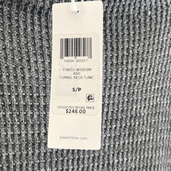 NWT Eileen Fisher Organic Cotton Lyocell Funnel Neck Sweater Top Size S Ash $248 - Picture 4 of 5